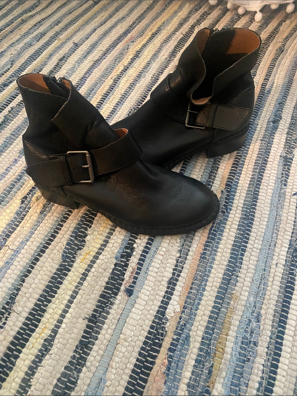 gentle souls Black Leather Buckle Ankle Boots
